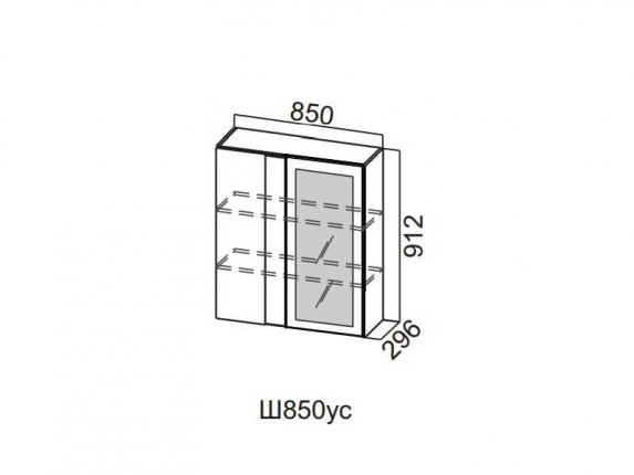 Шкаф навесной угловой со стеклом 850 Ш850ус 912х850х296мм Прованс