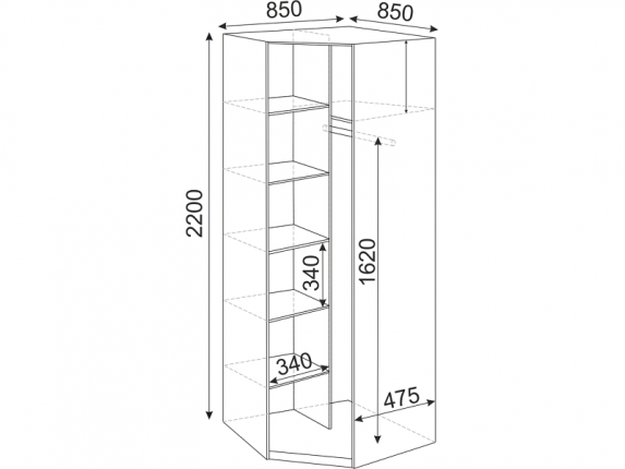 Шкаф угловой Глэдис М21 ШхВхГ 850х2200х850 мм